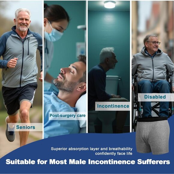 Men's Reusable Incontinence Boxer Briefs, Leak Proof Protection, Black, 4X, 1pc - Picture 8 of 8